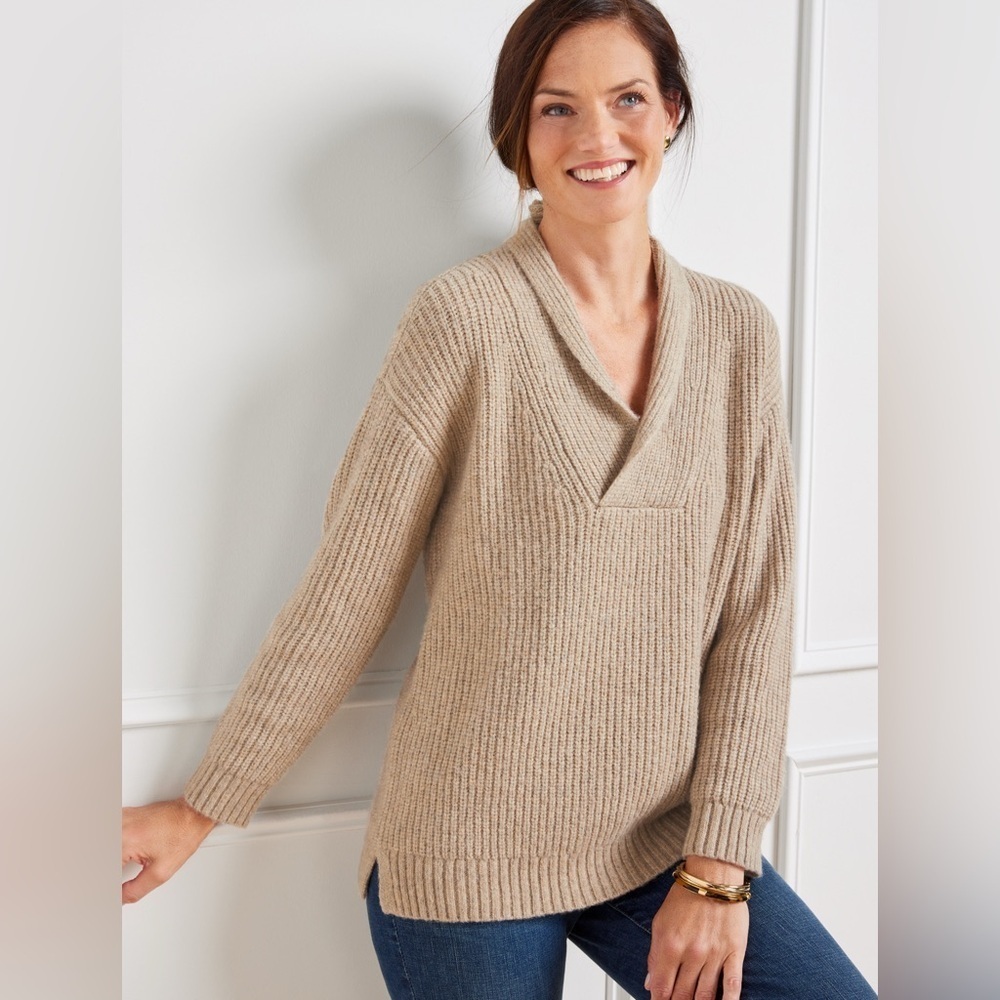 Talbots Plus Shawl Collar Knit Sweater